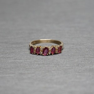 Vintage Estate C1970 14K Gold 1.44TCW Oval + Marquise cut Ruby & Champagne Diamond Band / Ruby Wedding Band / Vintage Ruby Band  Sz 6.5