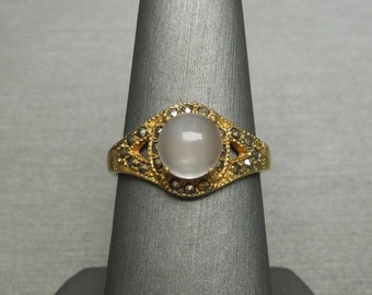 Vintage Estate 925 Gold Vermeil 1.60 carat Moonstone Sphere & Marcasite Dome Ring / Moonstone Sphere Ring  Sz 8