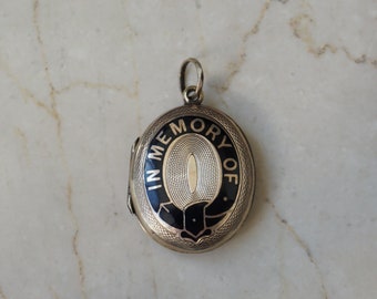 Antique Estate Circa 1870 9KT Gold Black Enamel 'In Memory Of' Memorial Victorian Mourning Locket Pendant / Antique Gold Locket  1.25"