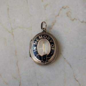 Antique Estate Circa 1870 9KT Gold Black Enamel &#39;In Memory Of&#39; Memorial Victorian Mourning Locket Pendant / Antique Gold Locket  1.25&quot;