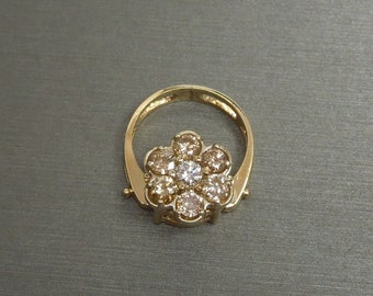 Vintage Diamond Ring Pendant / Vintage Estate 14K Gold 0.92TCW White & Cognac Diamond Flower Cluster Flip Ring Pendant  Sz 5.75