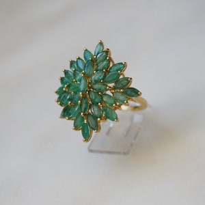 Marquise Emerald Cluster Ring / Vintage Estate Sterling Silver Gold Vermeil 4.50TCW Marquise cut Emerald Starburst Cluster Ring  Sz 7
