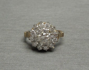 Vintage Estate C1950 14K + 10K Gold 1.60TCW Brilliant Diamond Cluster Engagement Ring / Vintage Cluster Ring  Sz 6.25