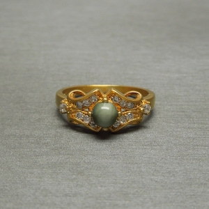 Vintage Estate 925 Gold Vermeil 0.68ct Cats Eye Alexandrite & Crystal Accent Ring / Alexandrite Engagement / June Birthstone Ring  Sz 8.75