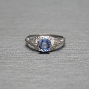 Art Deco Estate C1920 Platinum 1.33TCW Oval Ceylon Sapphire Solitaire & Diamond Engagement Ring  Sz 8