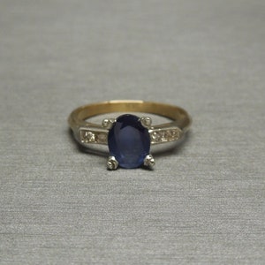 Vintage Estate C1950 14K Gold 1.59TCW 1.44 carat Oval Sapphire Solitaire & Champagne Diamond Ring / Sapphire Engagement Ring  Sz 6.75