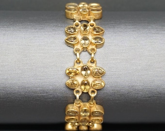 Vintage Citrine Bracelet / Vintage Estate Gold Vermeil Sterling Silver 32.00TCW Oval & Pear cut Citrine Cluster Bracelet 7" - 7.5"