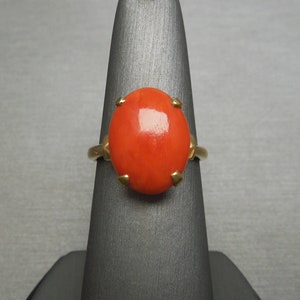 Mid Century Estate C1960 14K Gold Red Coral Ring / Vintage Coral Ring / Gold Coral Ring  Sz 7