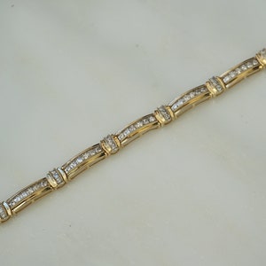 Channel Diamond Tennis Bracelet / Vintage Estate 14K Gold Milgrain Beadwork 3.25TCW Round Diamond Retro Art Deco Tennis Bracelet  7.5&quot;