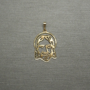 Gold Jesus Head Pendant / Mid Century Estate C1960 14K Gold Jesus Head Pendant / Pierced Gold Jesus Head Pendant  1.25"