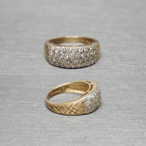Diamond Dome Ring / Vintage Estate Engraved 14K Gold 1.05TCW Round Diamond Fishnet Snake Skin Dome Ring / Domed Wedding Band  Sz 8.25