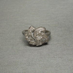 Vintage Estate C1950 14K White Gold 0.38TCW Floral Diamond Spray Ring / Floral Diamond Anniversary Ring  Sz 6
