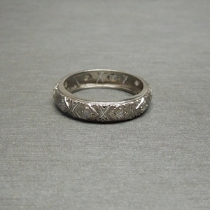 Art Deco Platinum Diamond Eternity Band / Art Deco Estate C1920 Pierced Platinum 0.40TCW Single cut Diamond Eternity Wedding Band  Sz 7
