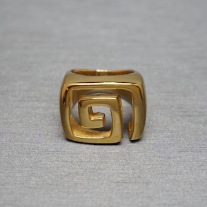 Greek Key Modernist Ring / Vintage Mid Century Estate C1970 Gold Vermeil Sterling Silver &#39;Modernist&#39; Greek Key Ring  Sz 6.5