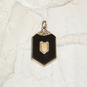 Antique Victorian Estate Circa 1900 14K Gold Onyx Photo Locket Pendant / Antique Mourning Locket / Antique Onyx Locket  1.5&quot;