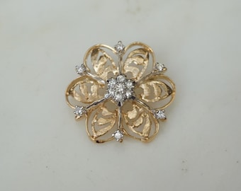 Diamond Starburst Pendant / Vintage Mid Century Estate C1960 14K Gold 0.50TCW Diamond Cluster Floral Flower Starburst Slide Pendant  1"