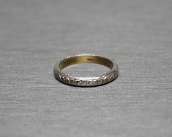 Antique Estate Circa 1910 Platinum & 18K Gold Engraved Rosette Eternity Wedding Band / Antique Eternity Band  Sz 6.5