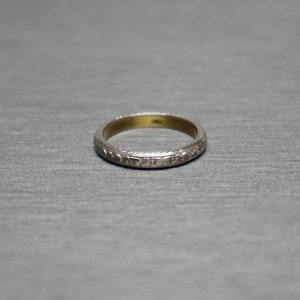 Antique Estate Circa 1910 Platinum & 18K Gold Engraved Rosette Eternity Wedding Band / Antique Eternity Band  Sz 6.5