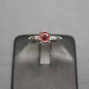 Art Deco Estate C1940 14K White Gold 0.85TCW Red-Orange Padparadscha Sapphire Solitaire & Diamond Square Engagement Ring  Sz 6