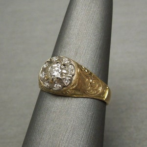 Vintage Estate C1950 18K Gold 0.32TCW Diamond Cluster Victorian Scroll Dome Ring / Cluster Engagement Ring  Sz 8.25