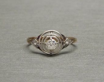 Antique Edwardian Estate 10K Gold & Platinum 0.19TCW European cut Diamond Engagement Ring / Edwardian Diamond Ring  Sz 5.75