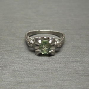 Antique Estate C1940 Platinum 0.60ct Green Alexandrite Solitaire Engraved Band Square / Engagement Ring Sz 4.25