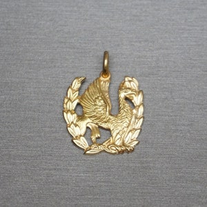 Gold Griffin Pendant / Vintage Mid Century Estate C1960 Gold Vermeil Sterling Silver Griffin with Wreath Medal Pendant  1.25&quot;