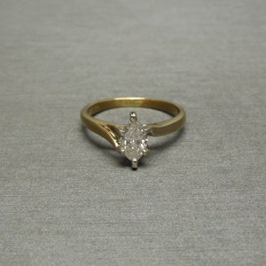 Mid Century Estate C1960 14K Gold 0.70ct Marquise cut Diamond Solitaire Bypass Engagement Ring / Marquise Solitaire Ring  Sz