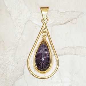 MCM Amethyst Pendant / Vintage Mid Century Modern Estate C1960 Gold Vermeil Sterling Silver 30 carat Amethyst Teardrop Halo Pendant  3 1/8&quot;