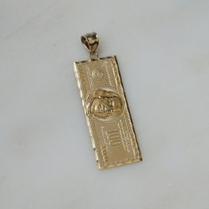 10K Gold 100 Dollar Bill Pendant / Unisex Men&#39;s Estate 10K Gold U.S. 100 Dollar Bill Pendant / Solid Gold Money Pendant  1.75&quot;