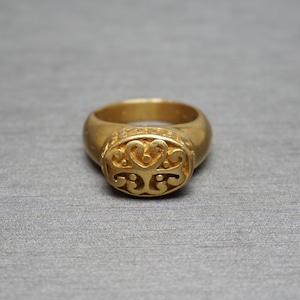Men&#39;s Roman Signet Ring / Unisex Vintage Estate C1970 Gold Vermeil Sterling Silver Ancient Roman Style Oval Signet Ring  Sz 8.75