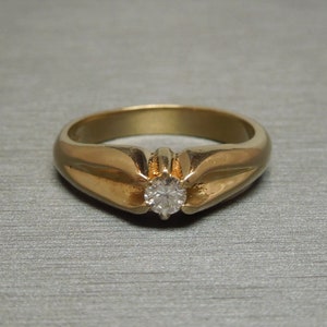 Unisex / Men's Antique Estate C1940 14K Gold 0.33ct Round Brilliant Diamond Solitaire Gypsy Ring Sz 9 image 1