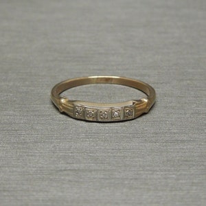 Antique Art Deco Estate C1930 14K Gold 0.07TCW Five Diamond Square Illusion Set Wedding Band Sz 7