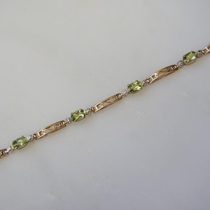 10K Gold Peridot Bracelet / Vintage Estate 10K Gold 1.61TCW Oval Peridot & Diamond Filigree Link Bracelet / Peridot Tennis Bracelet  6.75"