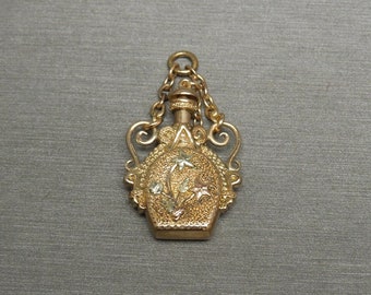 Antique Estate C1880 10K Tri Color Gold Tropical Middle Eastern Orientalist Perfume Bottle Pendant / Antique Perfume Bottle 1.5"