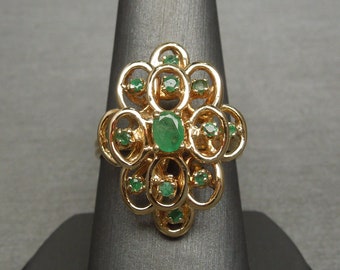 Mid Century Estate C1960 14K Gold 1.00TCW Natural Emerald Retro Dinner Ring / Mid Century Emerald Ring  Sz 9.5