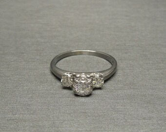 Vintage Mid Century Estate C1960 14K White Gold 0.60TCW Three Diamond Illusion Setting Engagement Ring / White Gold Three Diamond  Sz 8