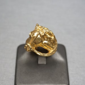 Men&#39;s Horse Ring / Vintage Estate 1980s Gold Vermeil Sterling Silver Equestrian Horse Ring / Gold Horse Ring / Horse Pinky Ring  Sz 6