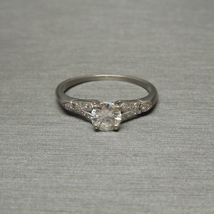 Antique Estate C1940 Platinum 0.85TCW Round Diamond Solitaire & Round Accent Engagement Ring Sz 7