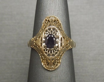 Mid Century Estate C1960 10K Gold Filigree 0.65 carat Violet Alexandrite Art Deco Dinner Ring / Alexandrite Dinner Ring  Sz 6.25