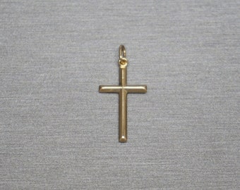 Vintage Mid Century Estate C1960 14K Gold Beveled Edge Petite Minimalist Cross Pendant / Minimalist Gold Cross  1" x 0.50"