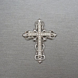 Vintage Estate 14K White Gold Victorian Style Filigree Border 0.50TCW Brilliant Diamond Cross Slide Pendant  1.40&quot;