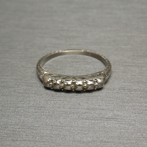 Antique Estate C1920 14K White Gold Hand Engraved No Stone / Diamond Illusion Wedding Band Sz 6.25