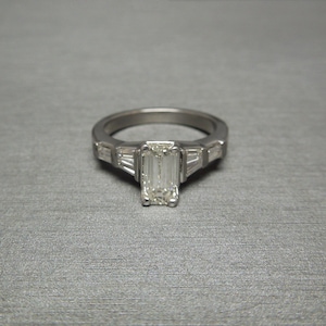 Vintage Estate Platinum 1.02 carat Emerald cut Diamond Solitaire 1.38TCW Art Deco Engagement Ring / 1 carat Emerald cut  Sz 6.5