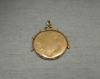 Victorian Estate C1880 14K Gold 25 Cent Size Shield Locket Pendant / Antique Photo Locket / Antique Shield Locket  1.25"