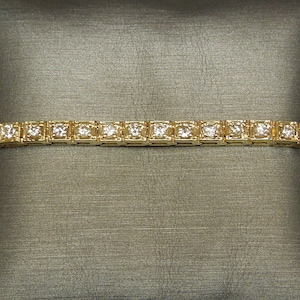Vintage Estate C1960 14K Gold 2.50TCW Brilliant White Diamond Square Straight Line Tennis Bracelet 6.5&quot;