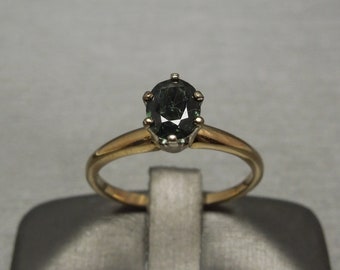 Vintage Estate 14K Gold 0.78 carat Oval Blue-Green Indigolite Tourmaline Solitaire Ring / Solitaire Engagement Ring  Sz 6