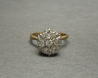 Mid Century Estate 14K Two Tone Gold 0.50TCW Brilliant Diamond Cluster Ring / Cluster Engagement Ring  Sz 5.5