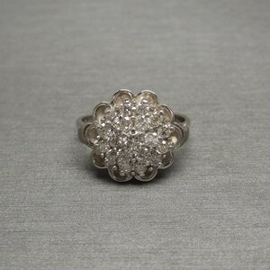 Mid Century Estate C1960 10K White Gold 1.00TCW Brilliant Diamond Buttercup Style Cluster Ring / Cluster Engagement Ring  Sz 7.5