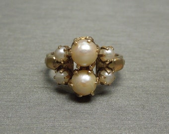 Vintage Estate C1950 14K Gold Pink Rosay Pearl Cluster Ring / Antique Pearl Ring / Antique Pearl Cluster  Sz 5